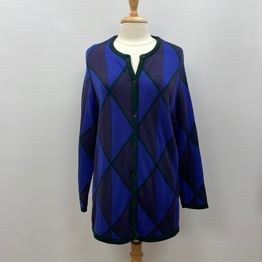 Marimekko 100% Wool Abstract Geometric Longline Button Down Knit Cardigan Large
